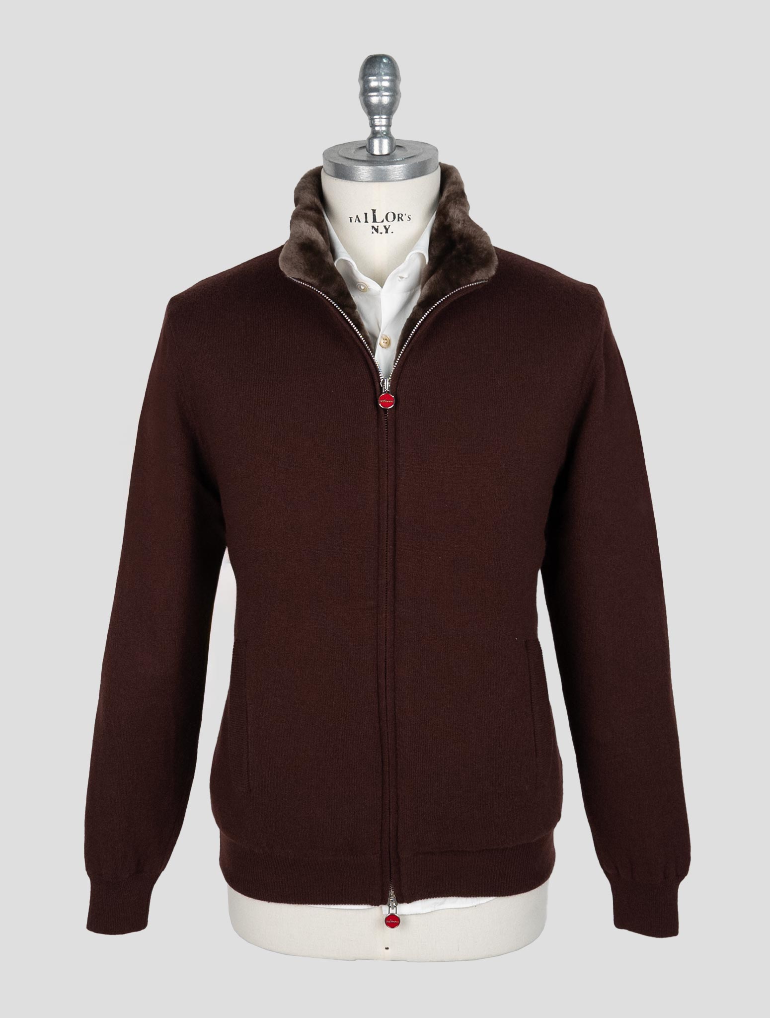 Kiton Burgundy Cashmere Sheepskin fur Coat