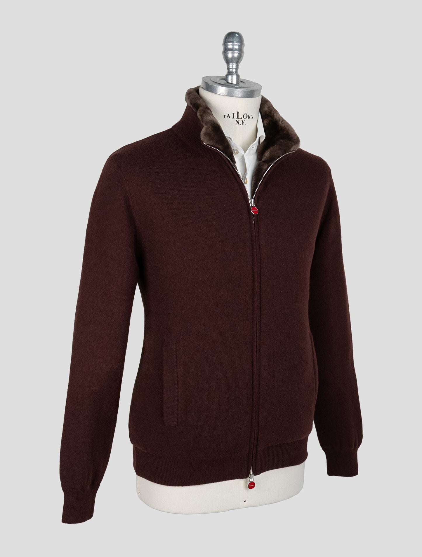 Kiton Burgundy Cashmere Sheepskin fur Coat