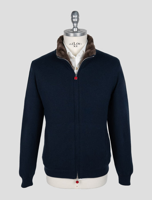 Kiton Blue Cashmere Sheepskin fur Coat