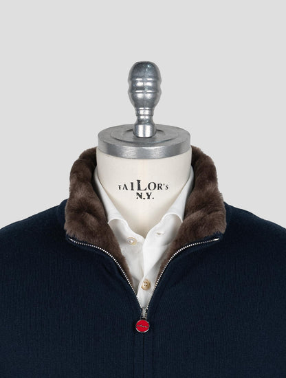 Kiton Blue Cashmere Sheepskin fur Coat