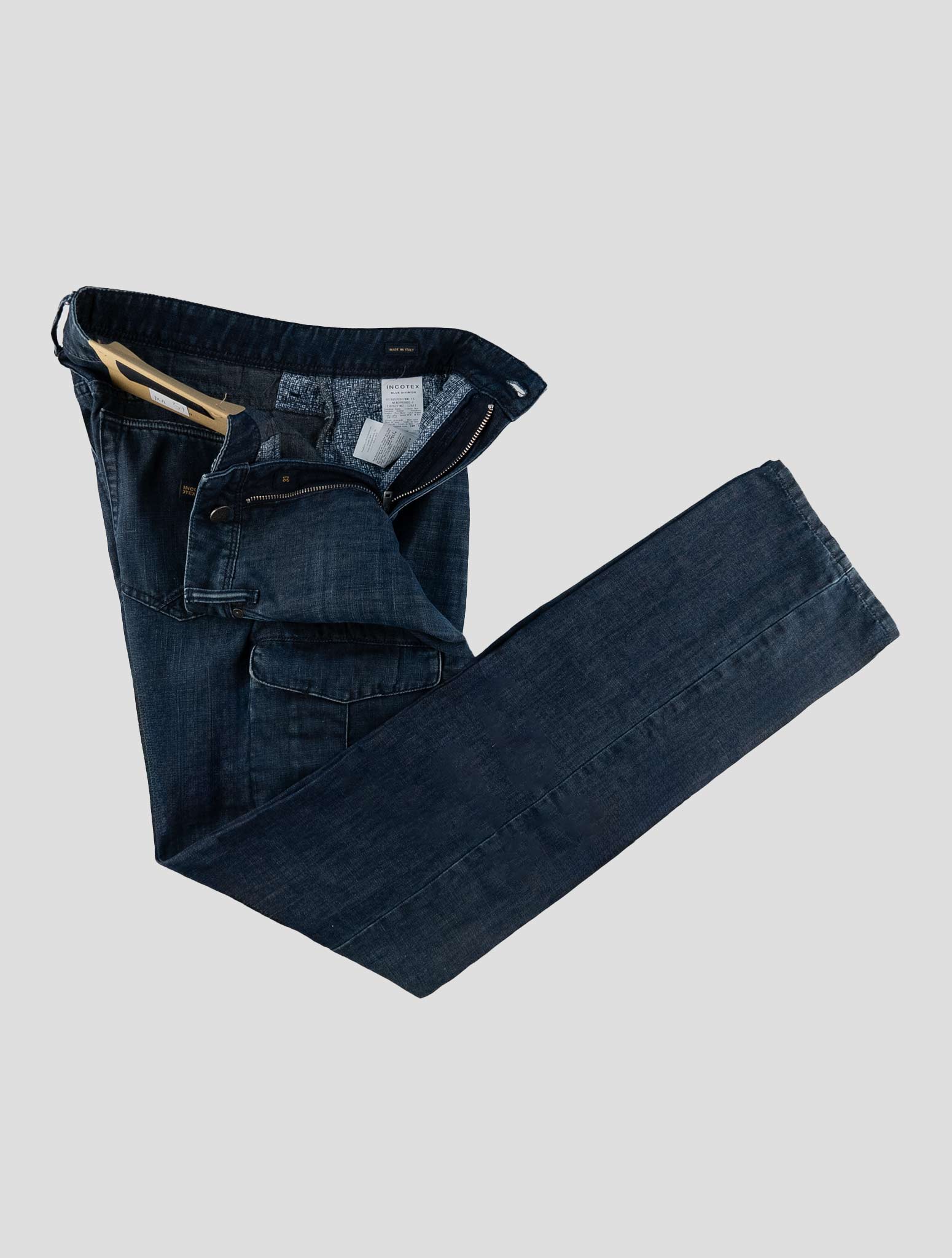 Incotex Blue Cotton Linen Cargo Jeans