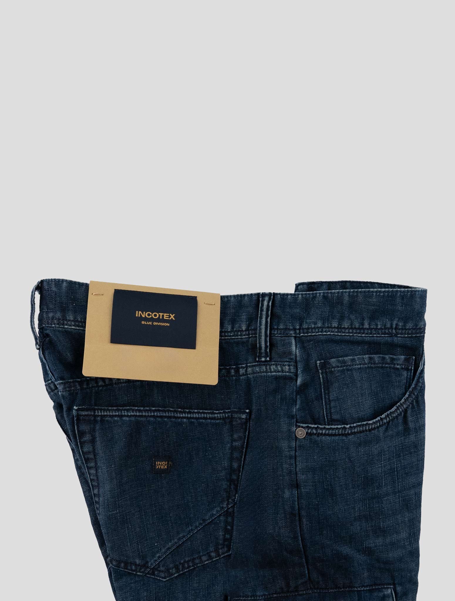 Incotex Blue Cotton Linen Cargo Jeans