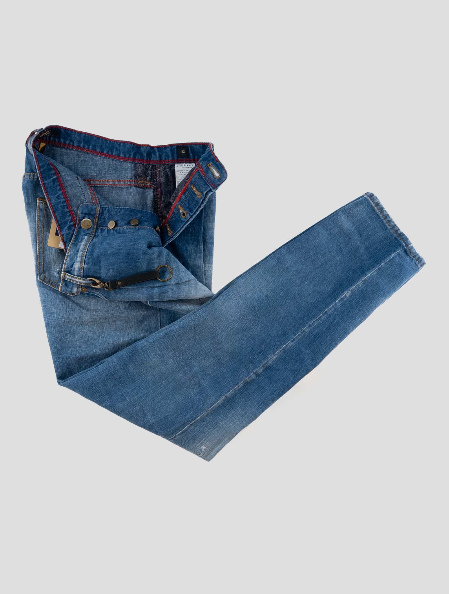 Incotex Blue Cotton Linen Jeans