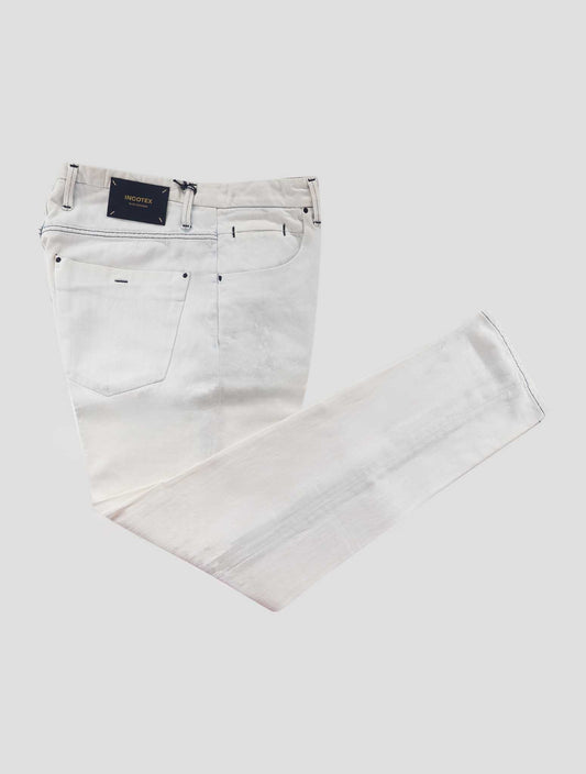 Incotex White Cotton Linen Jeans