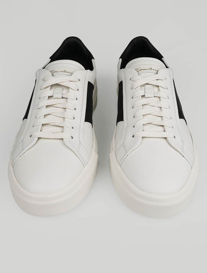 Santoni Wit Zwart Lederen Sneakers