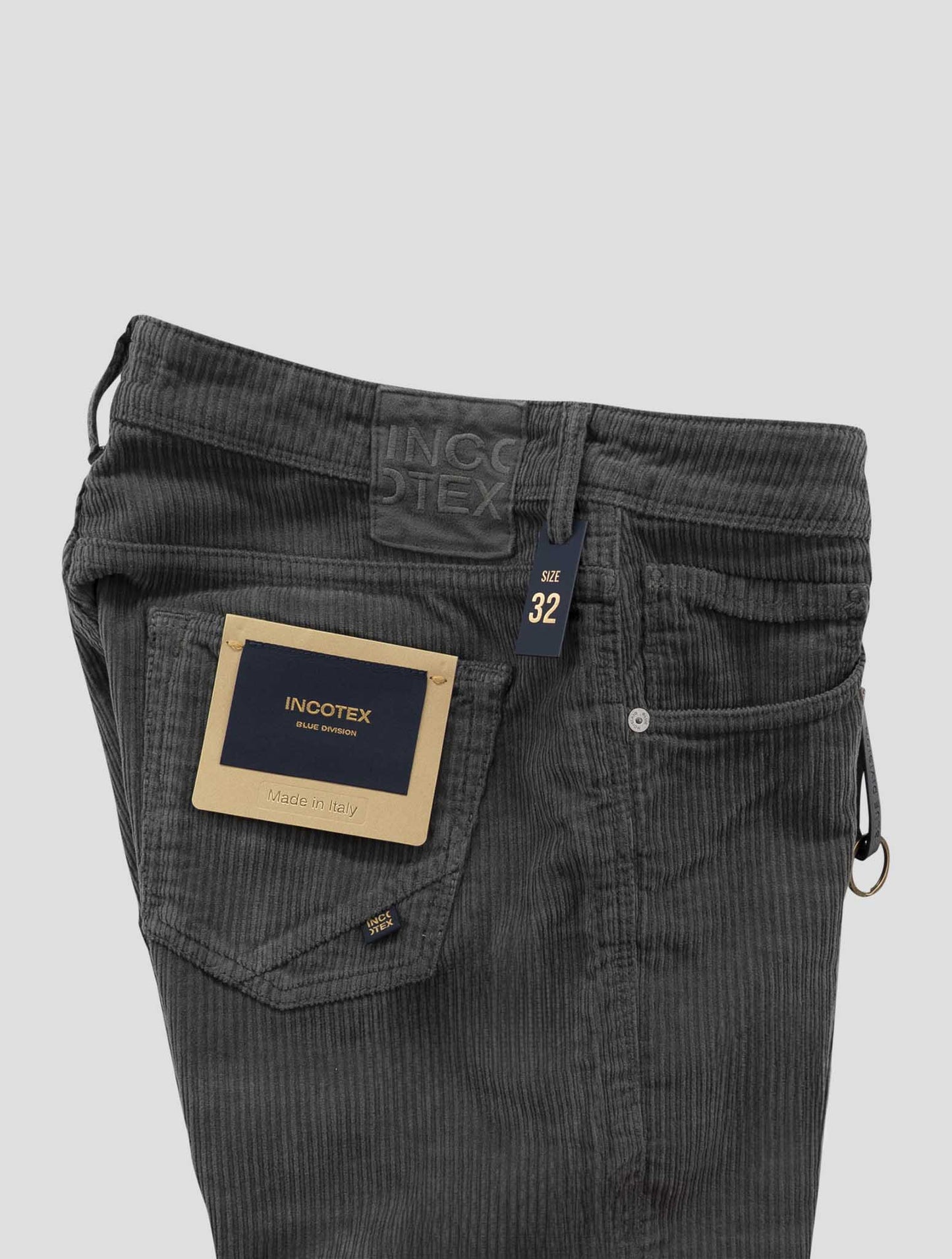 Incotex Green Gray Cotton Ea Velvet Jeans