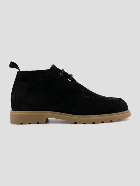 Kiton Black Leather Shearling Boots