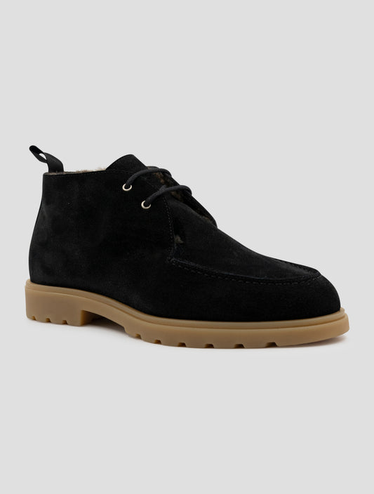 Kiton Black Leather Shearling Boots