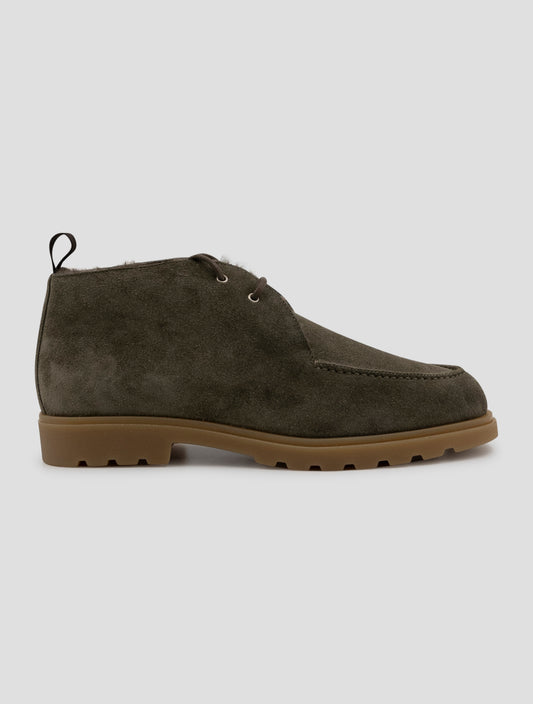 Kiton Taupe Leather Shearling Boots