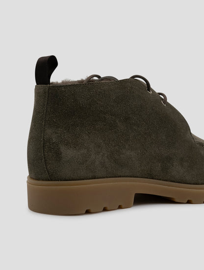 Kiton Taupe Leather Shearling Boots