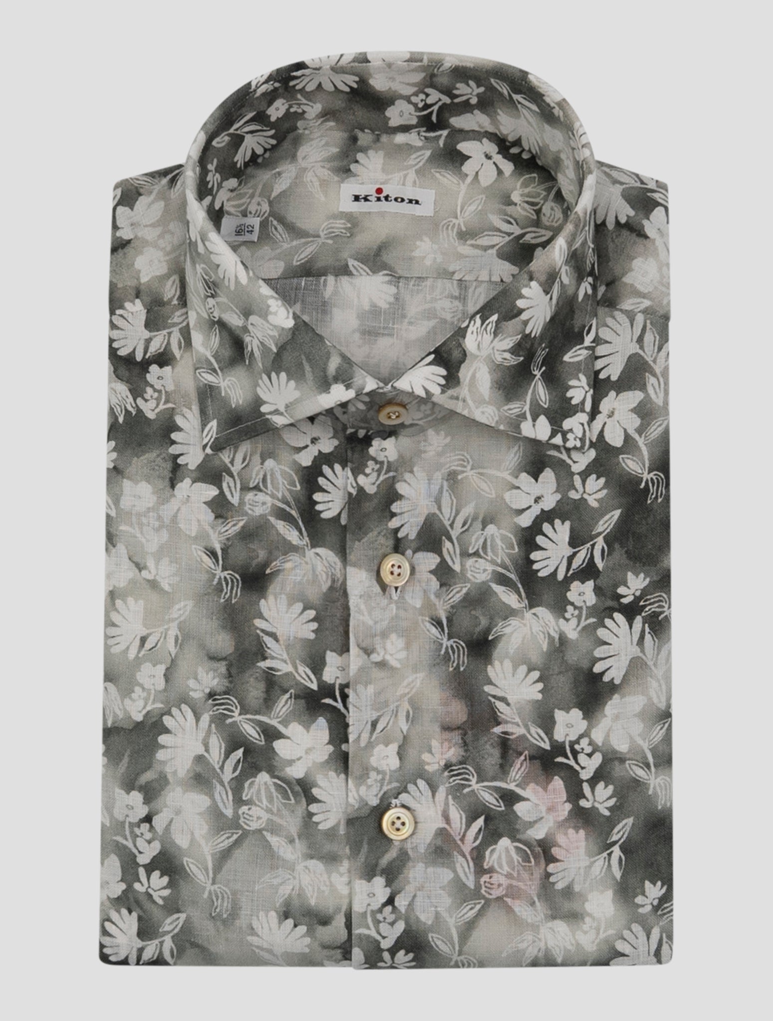 Kiton Gray White Linen Shirt