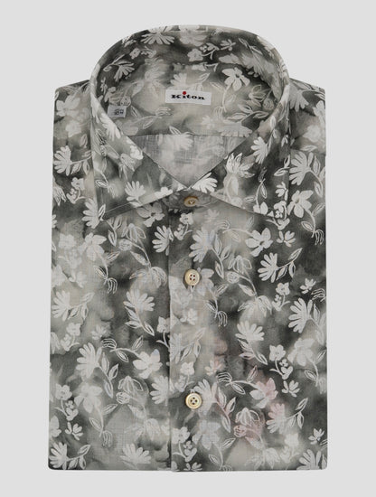 Kiton Gray White Linen Shirt
