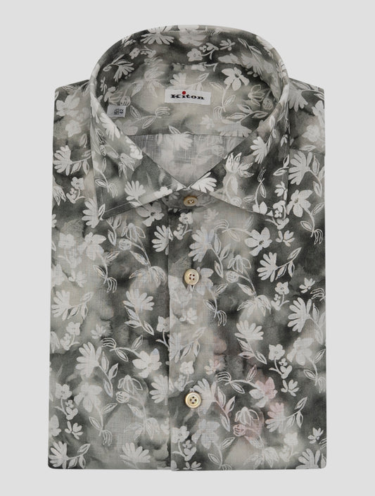 Kiton Gray White Linen Shirt