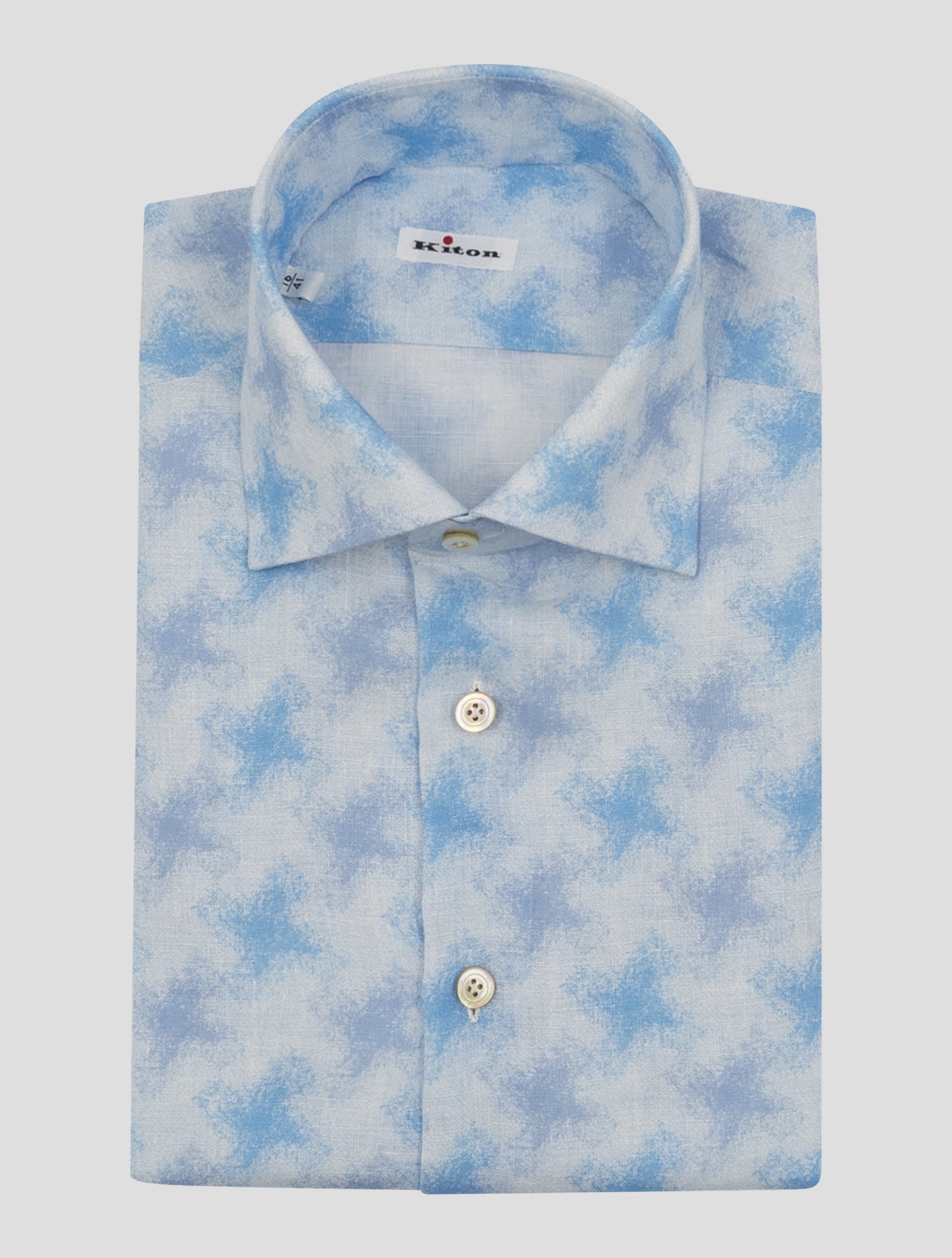 Kiton Light Blue White Linen Shirt