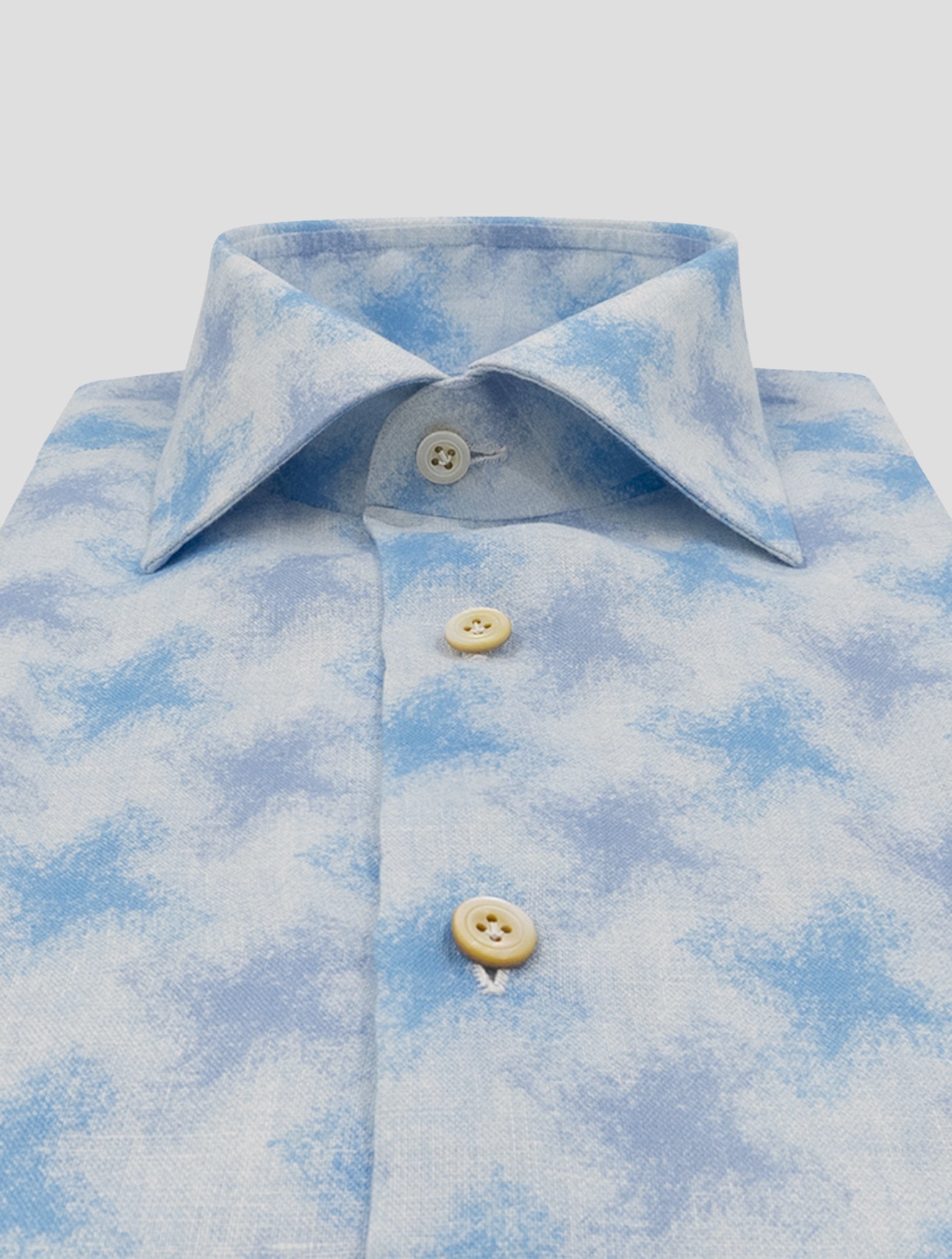 Kiton Light Blue White Linen Shirt