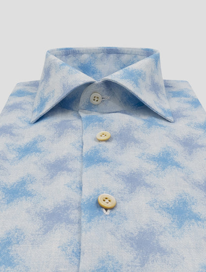 Kiton Light Blue White Linen Shirt