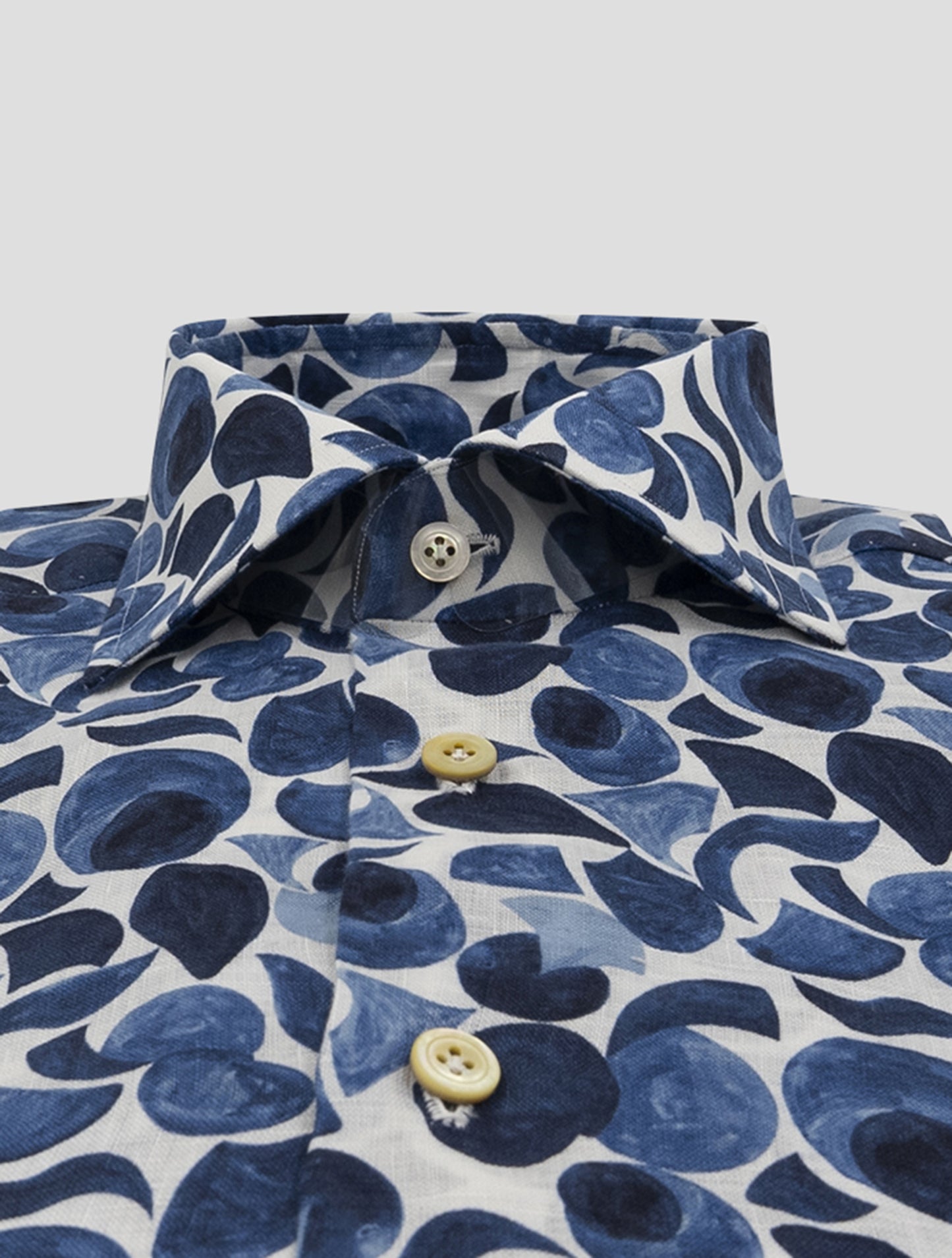 Kiton Blue White Linen Shirt
