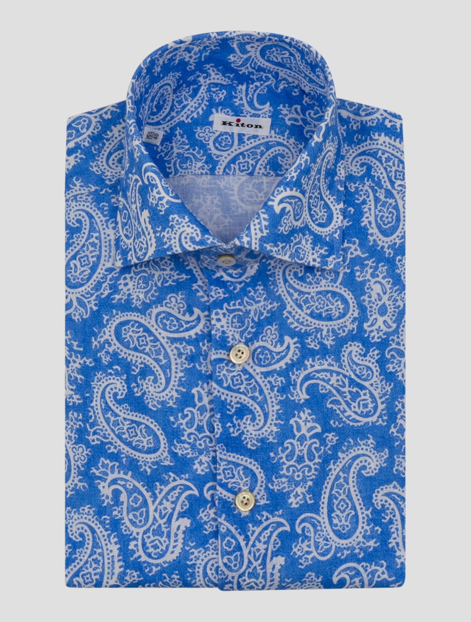 Kiton Light Blue White Linen Shirt