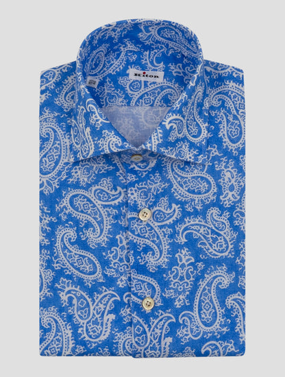 Kiton Light Blue White Linen Shirt