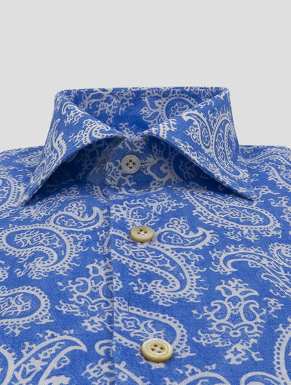 Kiton Light Blue White Linen Shirt