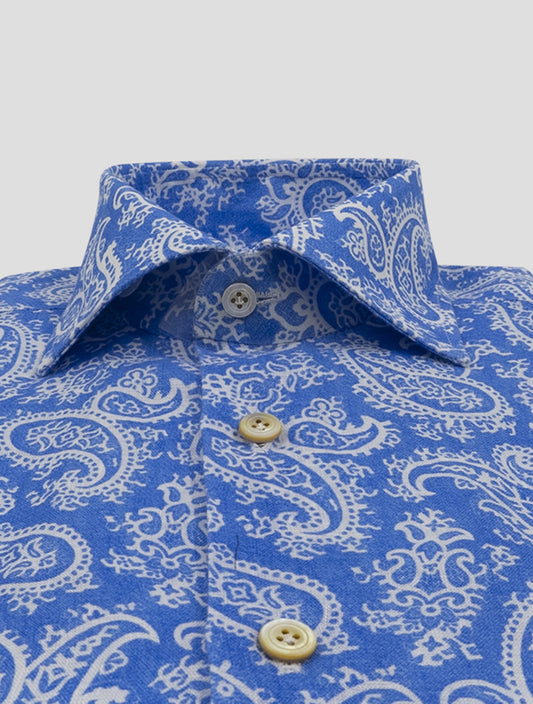 Kiton Light Blue White Linen Shirt