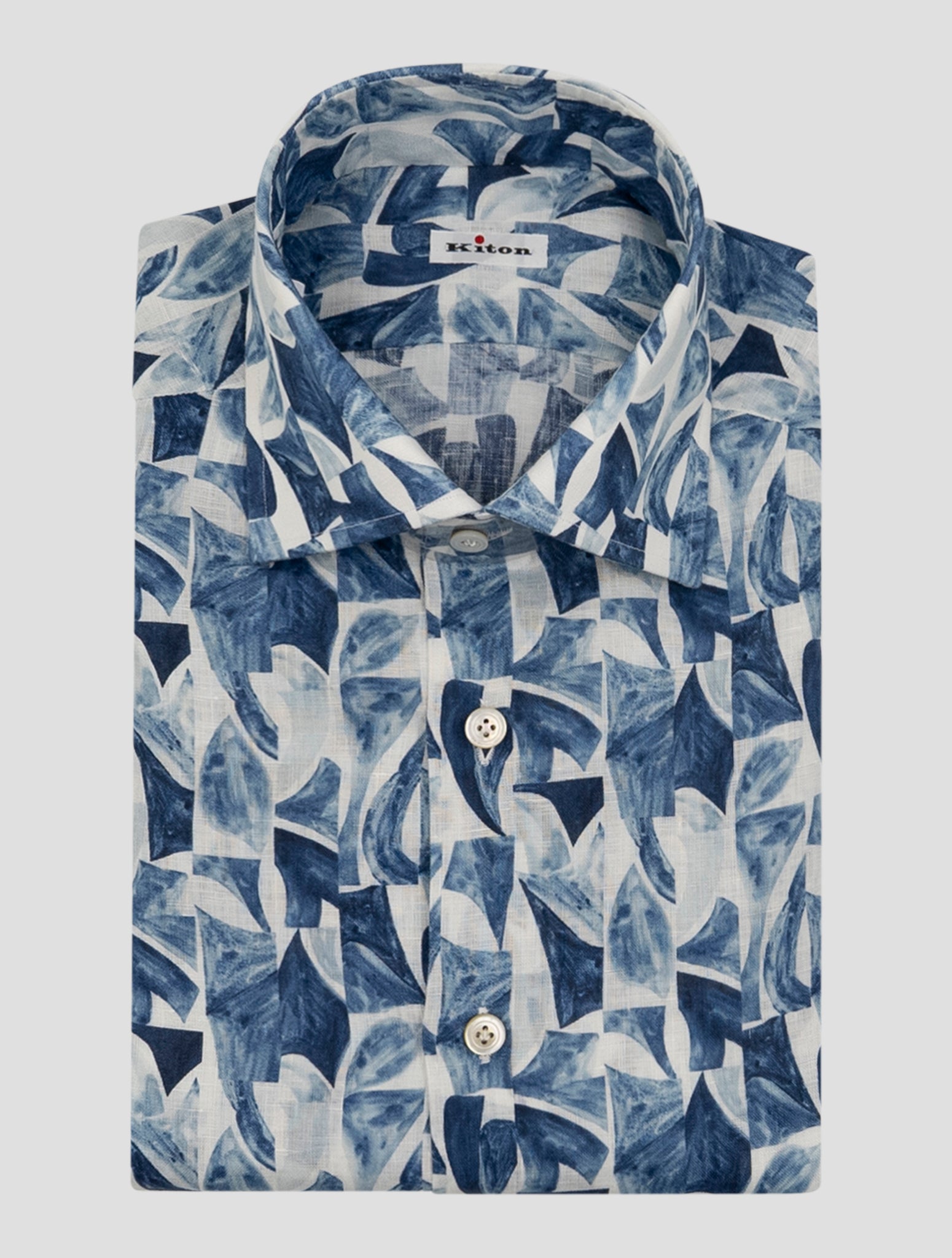 Kiton Blue White Linen Shirt