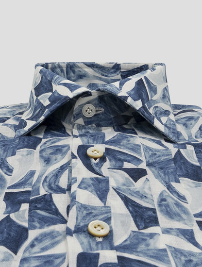 Kiton Blue White Linen Shirt