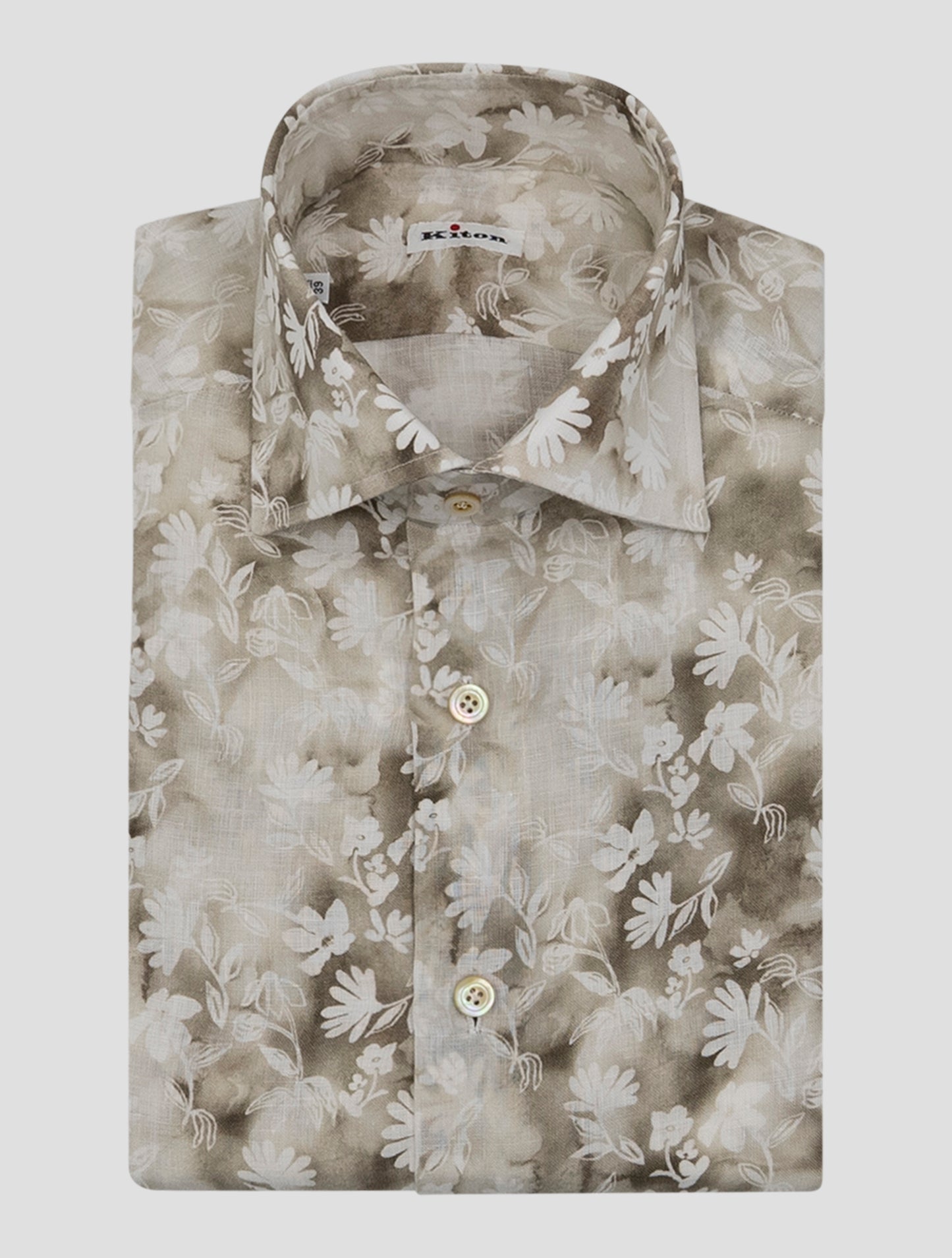 Kiton Beige White Linen Shirt