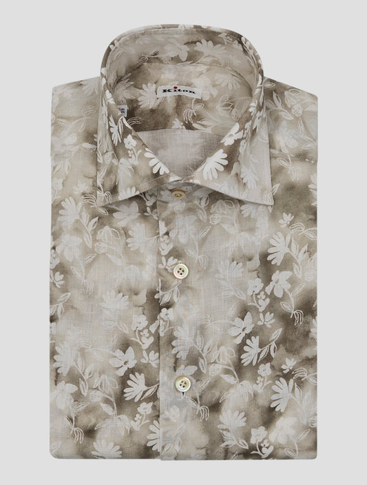 Kiton Beige White Linen Shirt