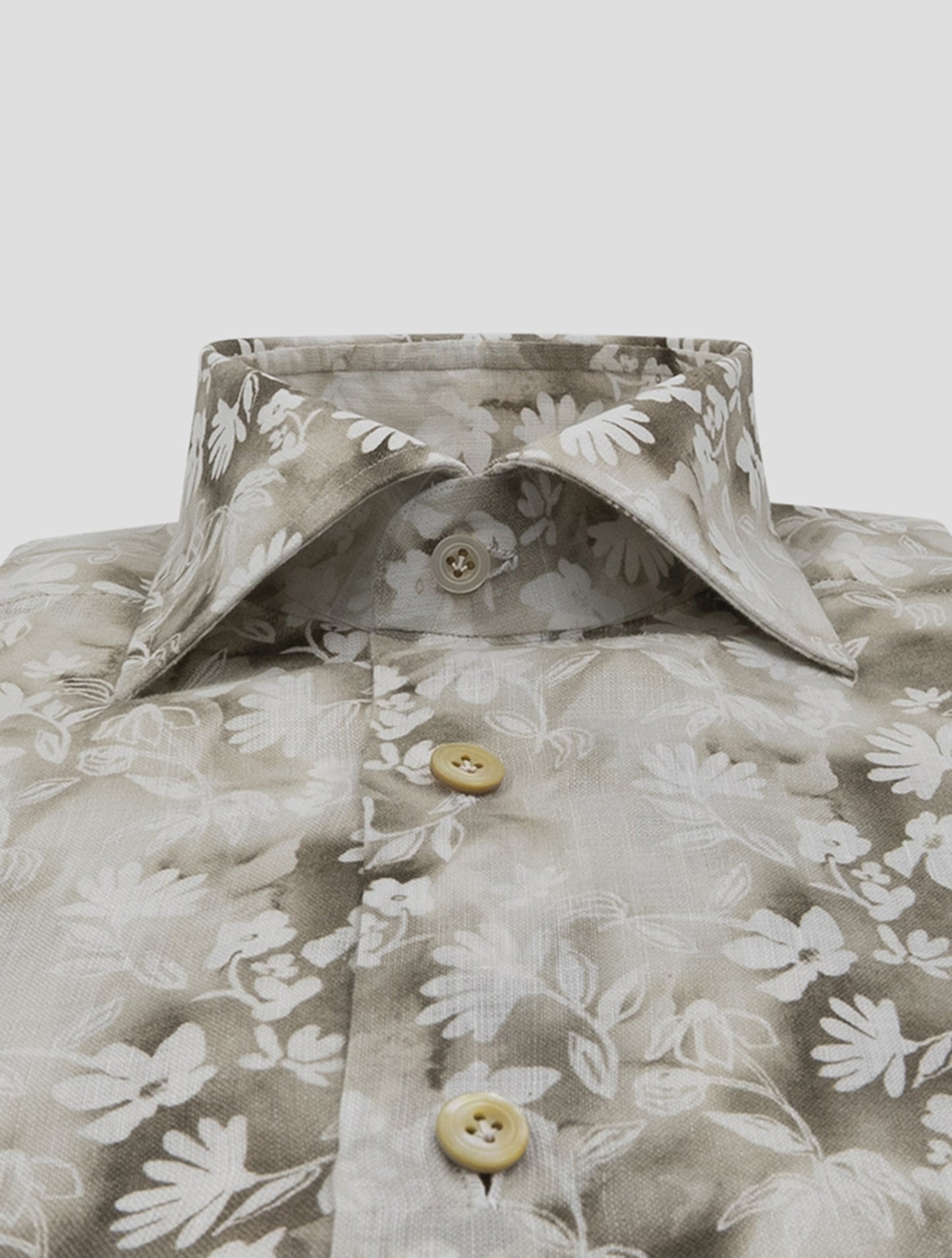 Kiton Beige White Linen Shirt