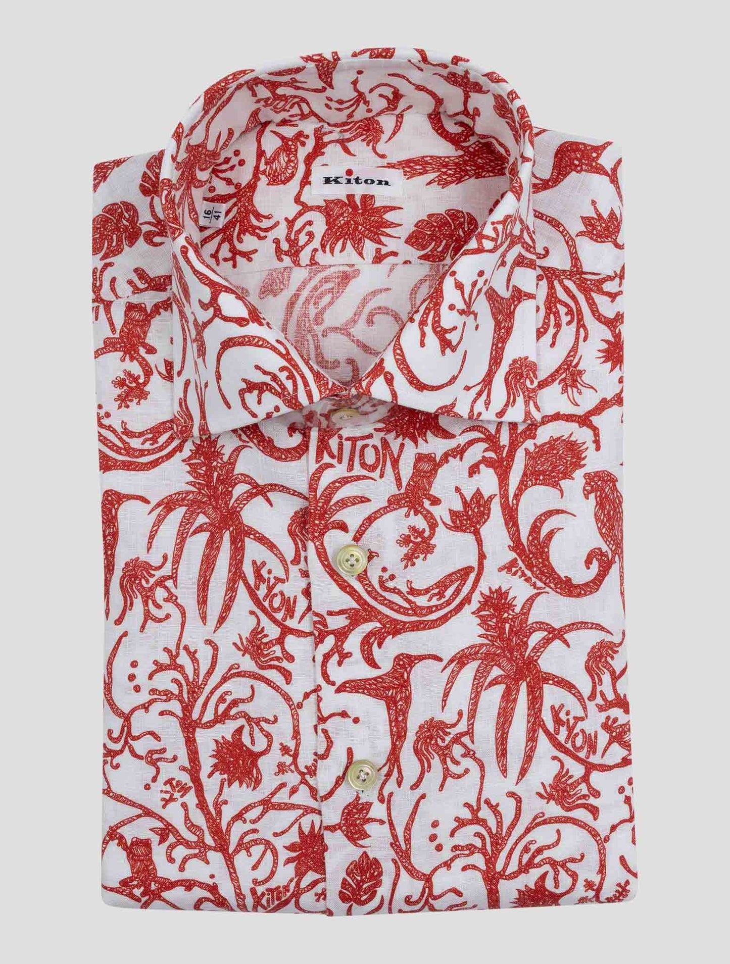 Kiton Red White Linen Shirt