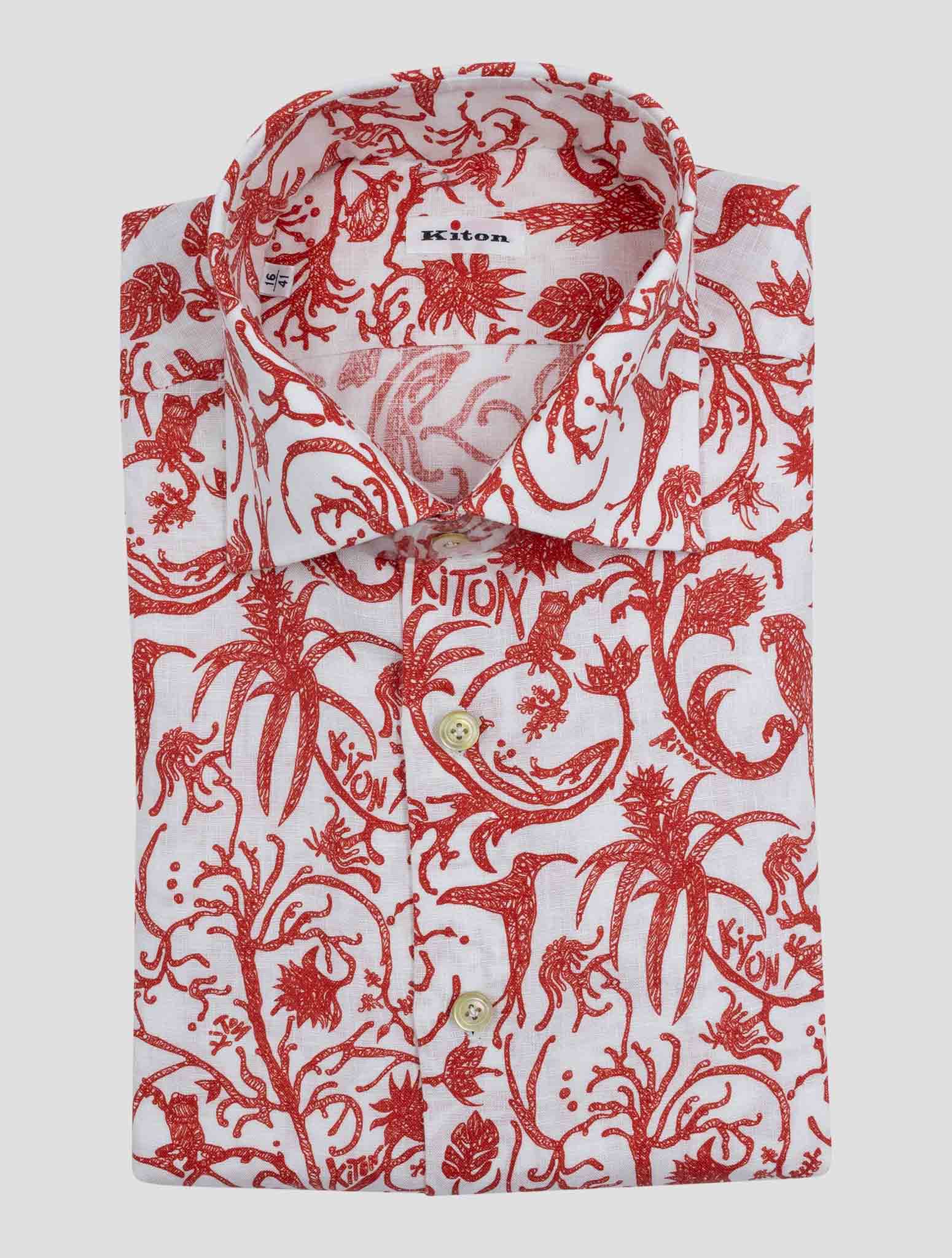Kiton Red White Linen Shirt