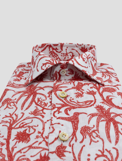 Kiton Red White Linen Shirt