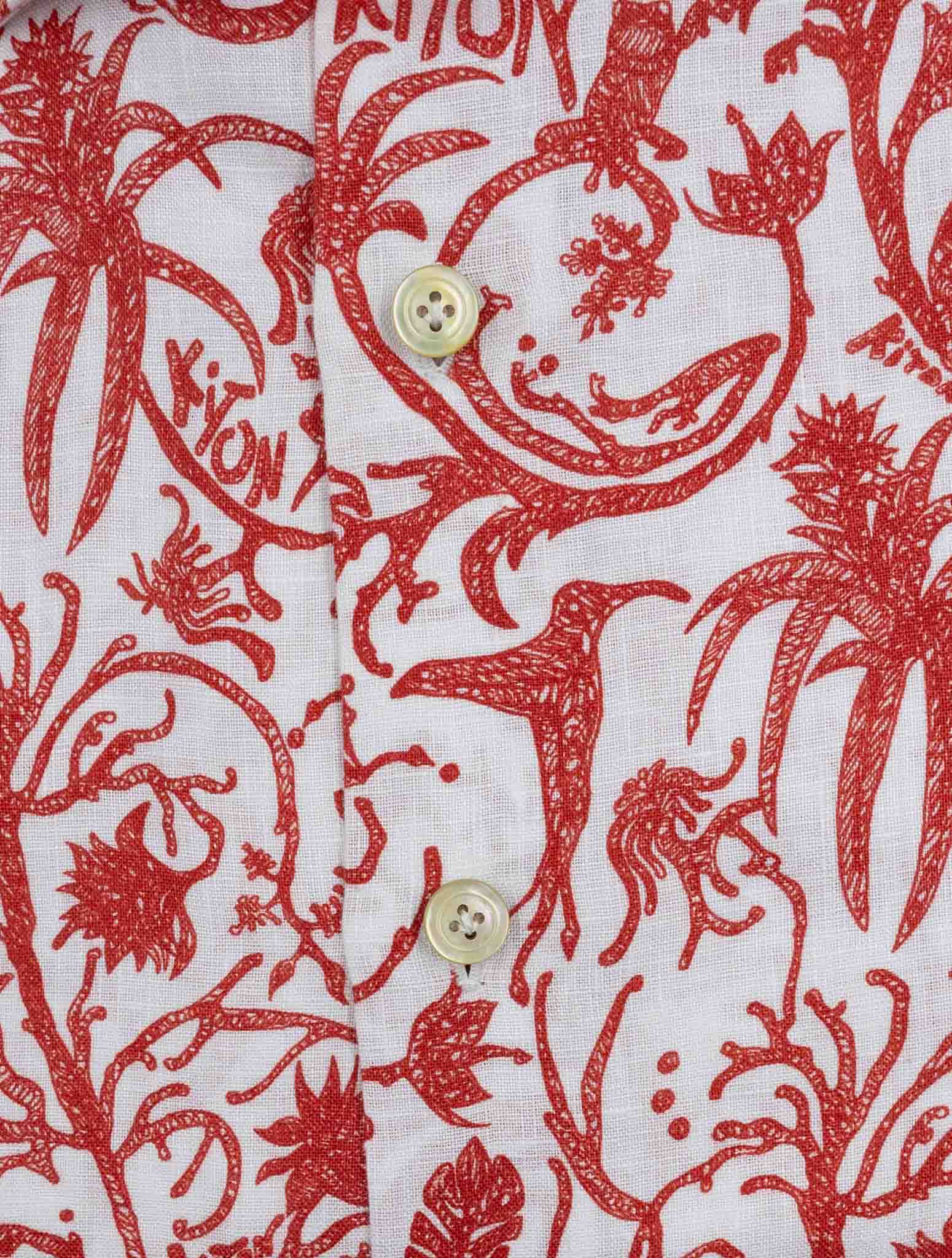 Kiton Red White Linen Shirt