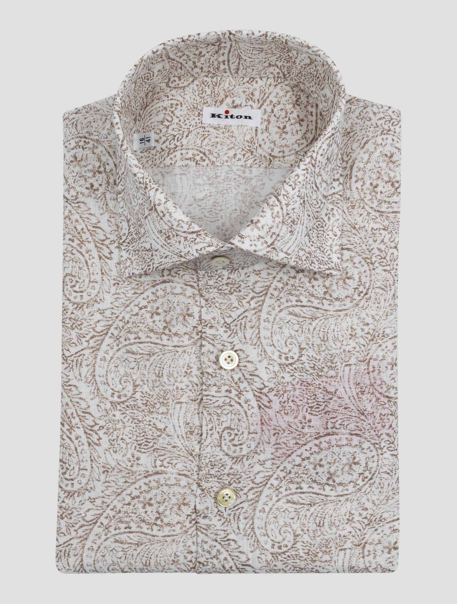 Kiton Brown White Linen Shirt