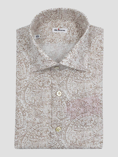 Kiton Brown White Linen Shirt