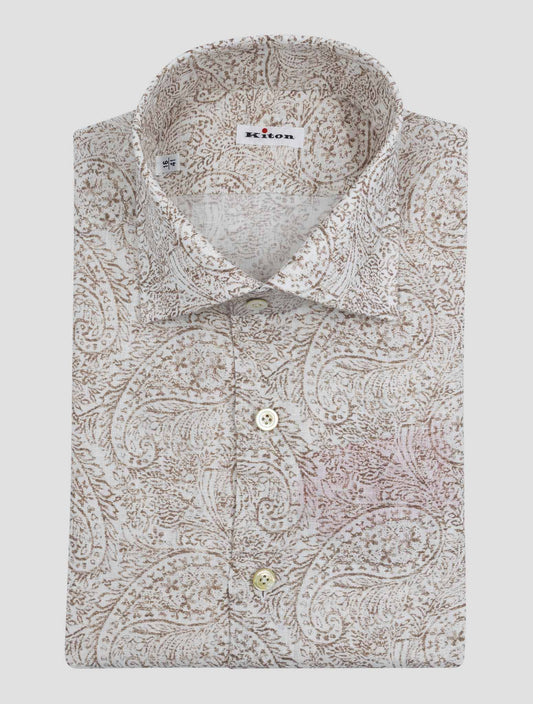 Kiton Brown White Linen Shirt