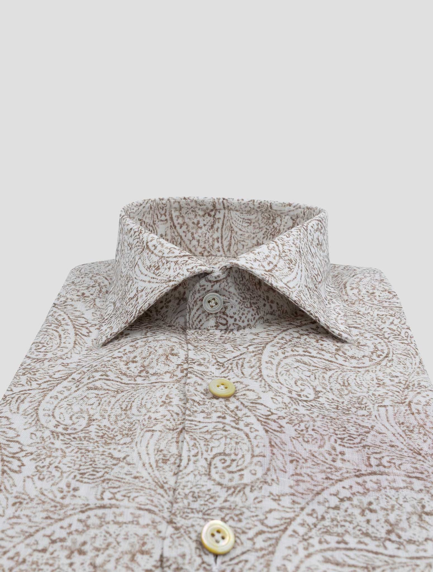 Kiton Brown White Linen Shirt