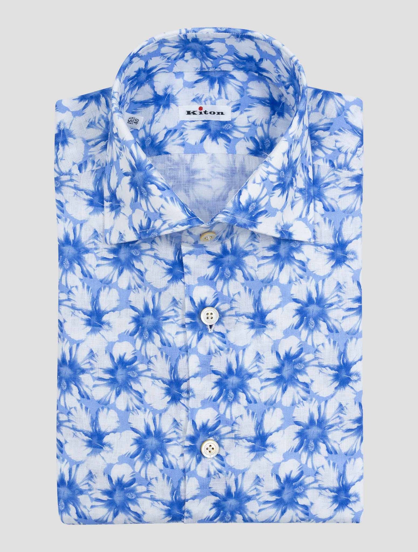 Kiton Blue White Linen Shirt
