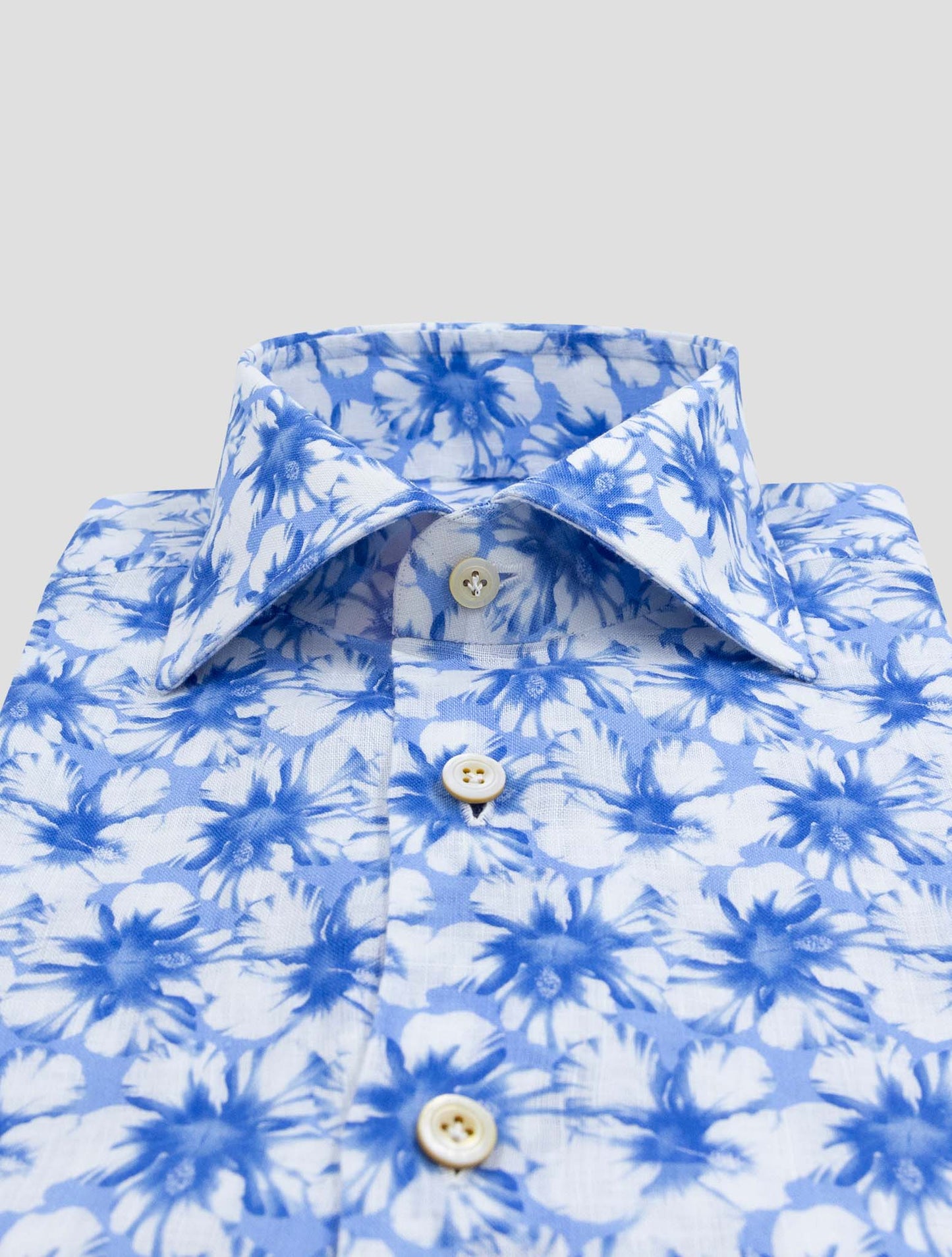 Kiton Blue White Linen Shirt