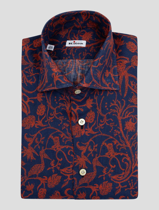 Kiton Blue Red Linen Shirt