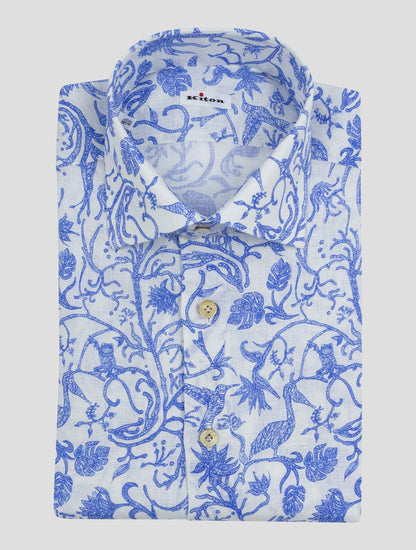 Kiton Blue White Linen Shirt
