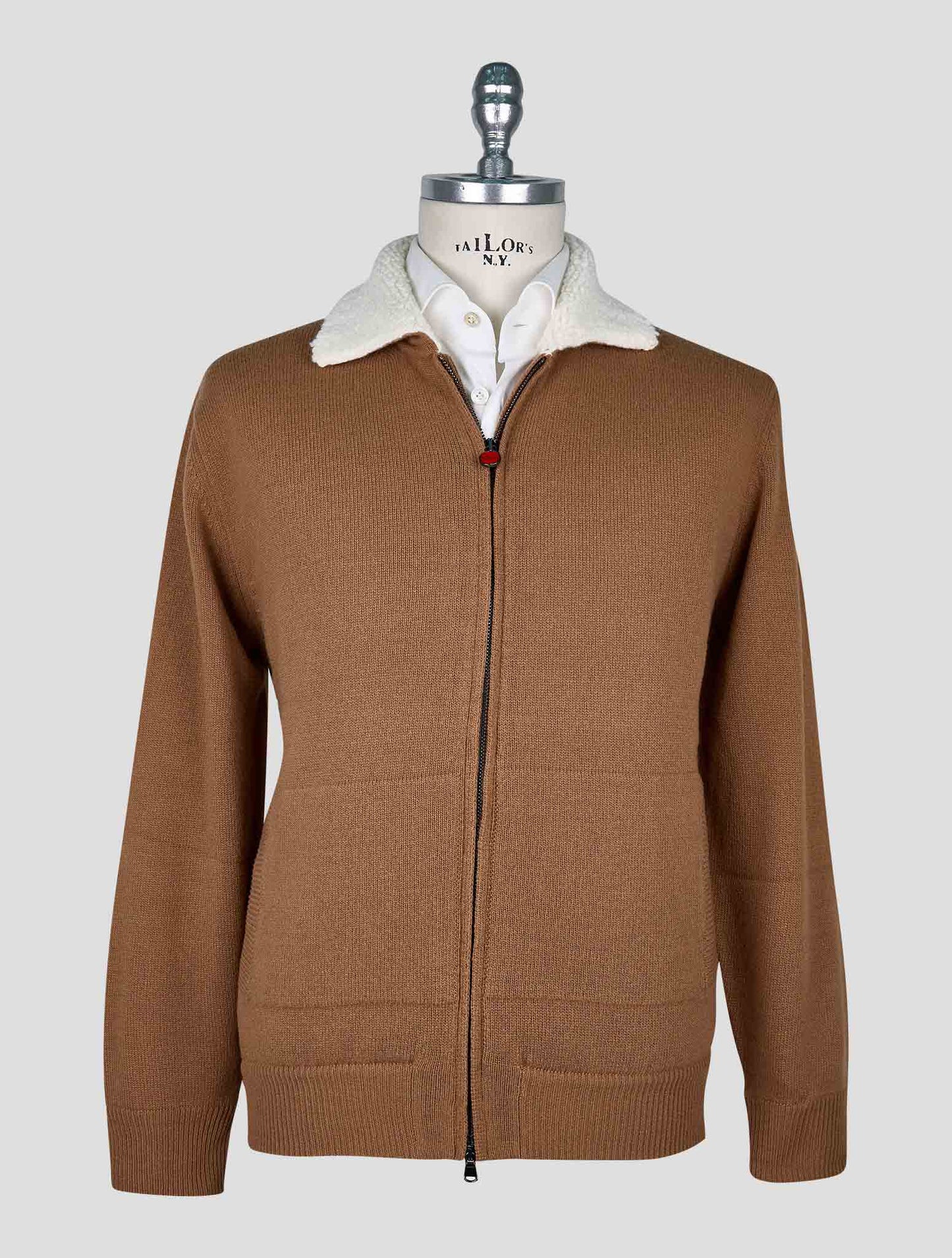 Kiton Brown Wool Cashmere Bomber Coat