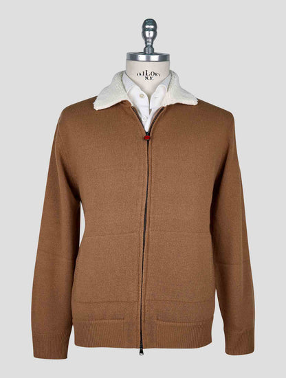 Kiton Brown Wool Cashmere Bomber Coat