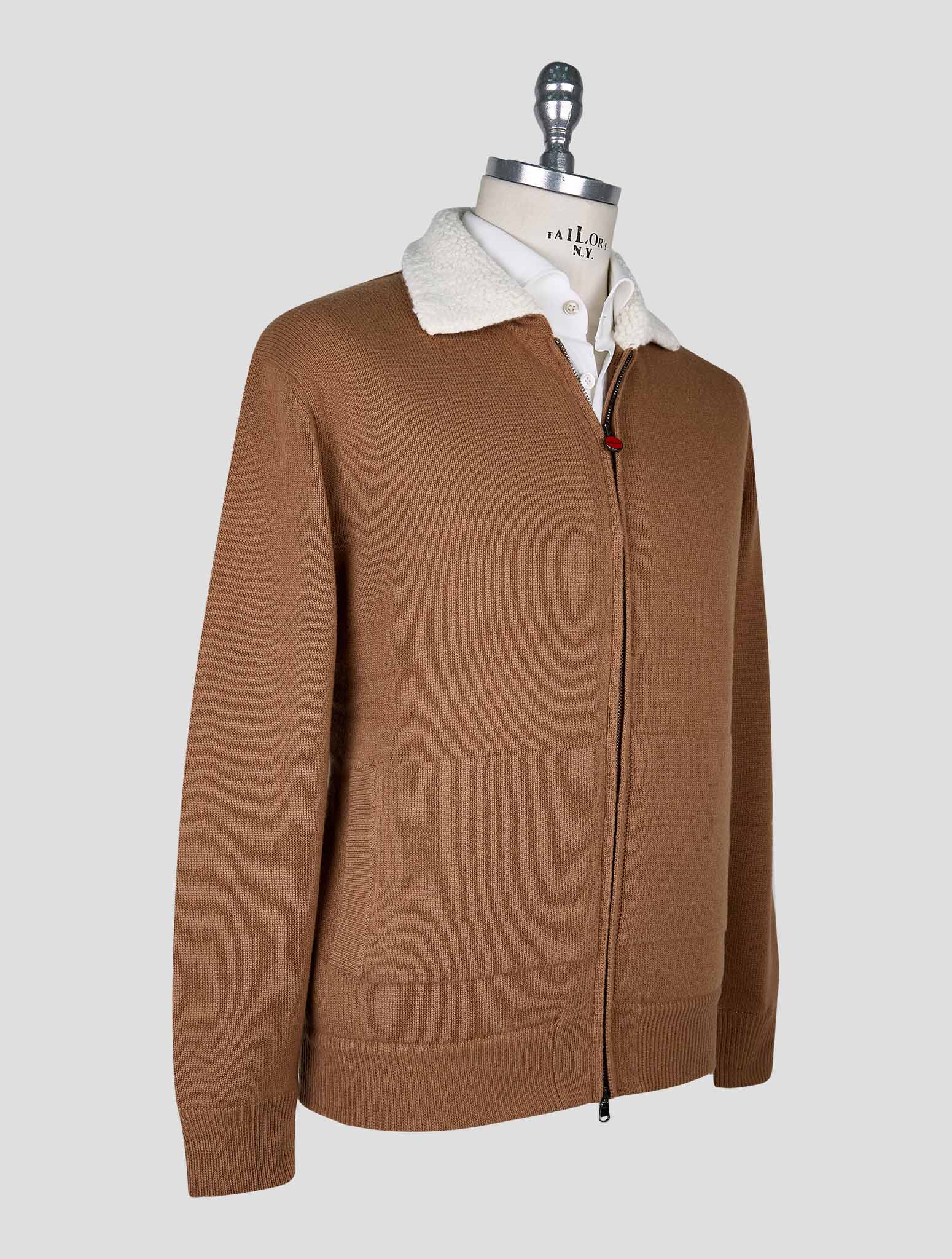 Kiton Brown Wool Cashmere Bomber Coat