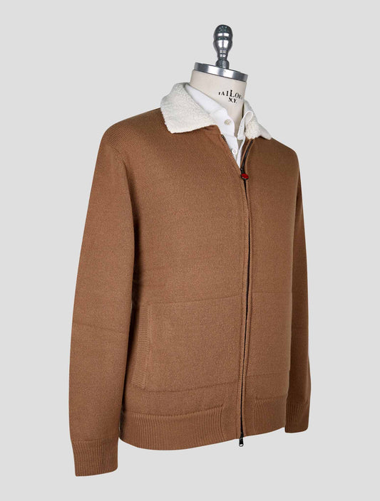 Kiton Brown Wool Cashmere Bomber Coat
