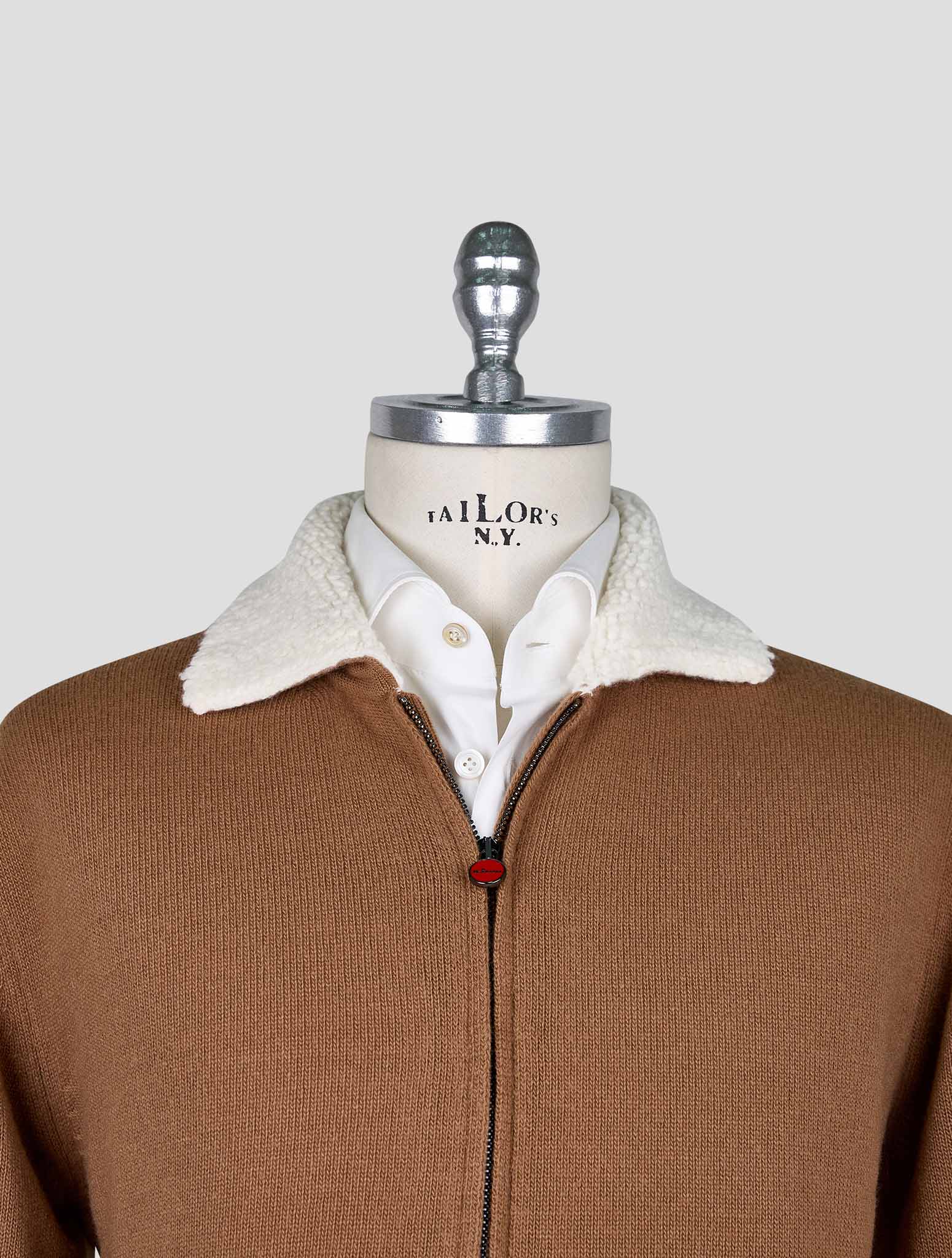 Kiton Brown Wool Cashmere Bomber Coat