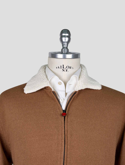 Kiton Brown Wool Cashmere Bomber Coat