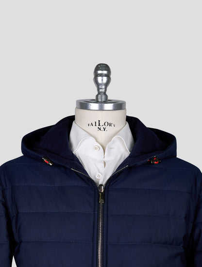 Isaia Blue Wool Pa Silk Ea Coat Reverse
