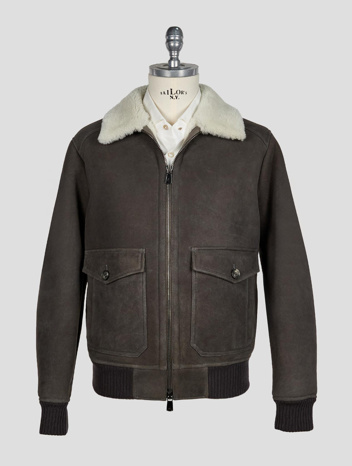 Isaia Dark Gray  Leather Shearling Coat